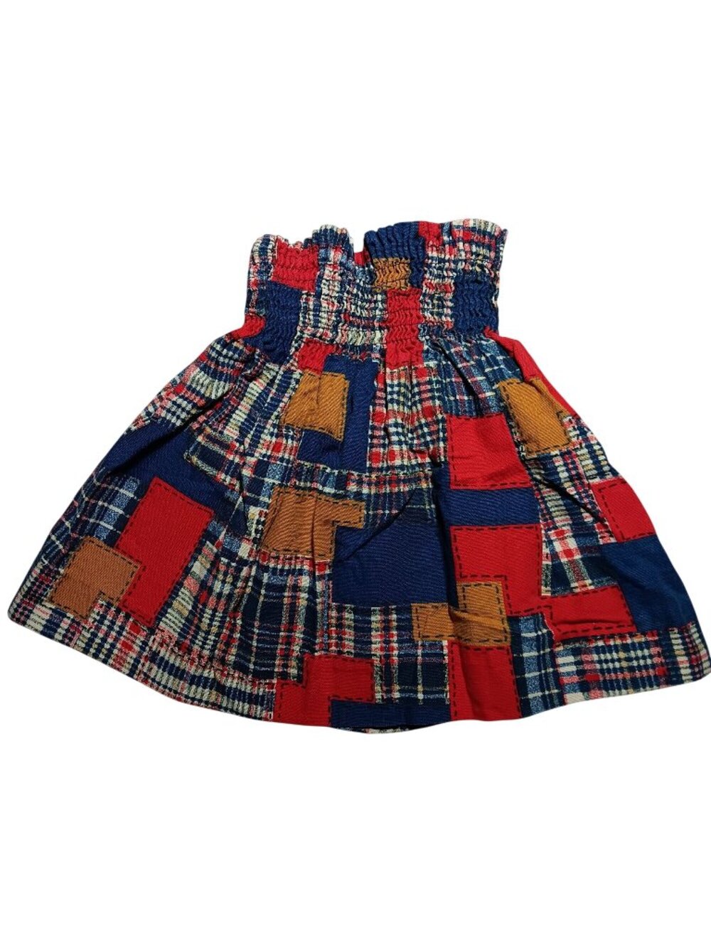 Vintage 1970's Girls Skirt 3T 4T Peasant Handmade Patchwork Plaid Elastic Waist